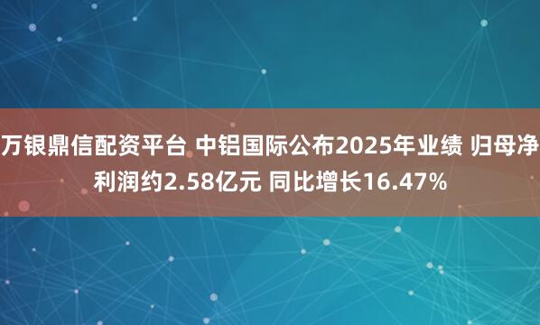 万银鼎信配资平台 中铝国际公布2025年业绩 归母净利润约2.58亿元 同比增长16.47%
